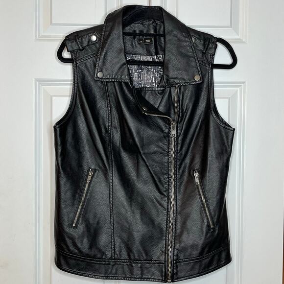 Bagatelle Black Vegan Leather Moto Vest Biker Medium - Picture 1 of 7